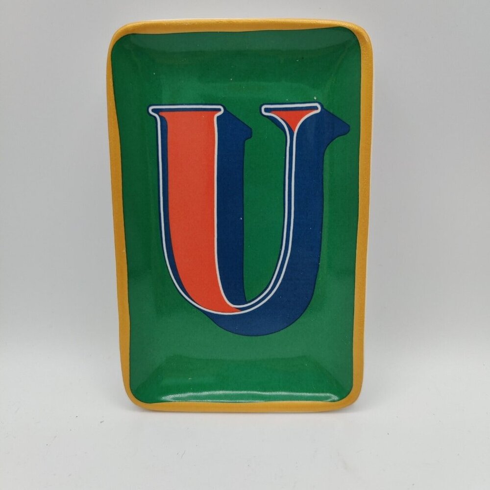 Ceramic Trinket Tray Dish Initial U Monogram Soap Dish Colorful Jewelry